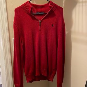 Polo Ralph Lauren 3/4 Zip Sweater. Red, Size Large.